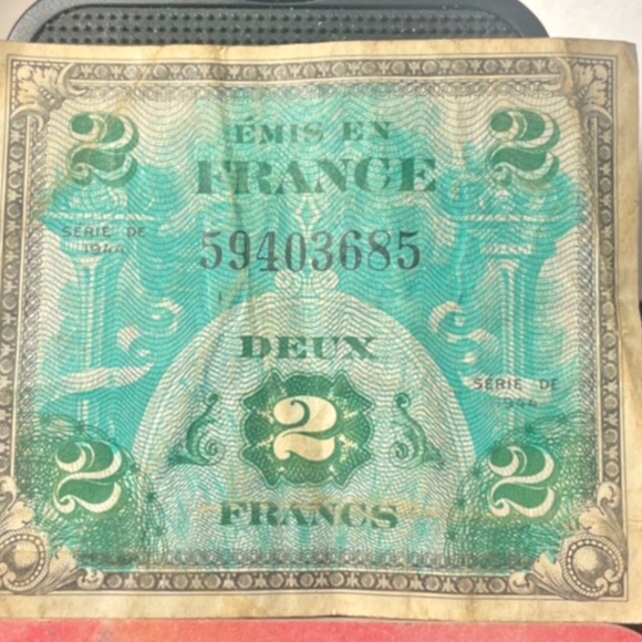 Two 1944 WW2 Sue Military Currency France 2 FRANCS World War II# 205488589517 - Picture 3 of 6